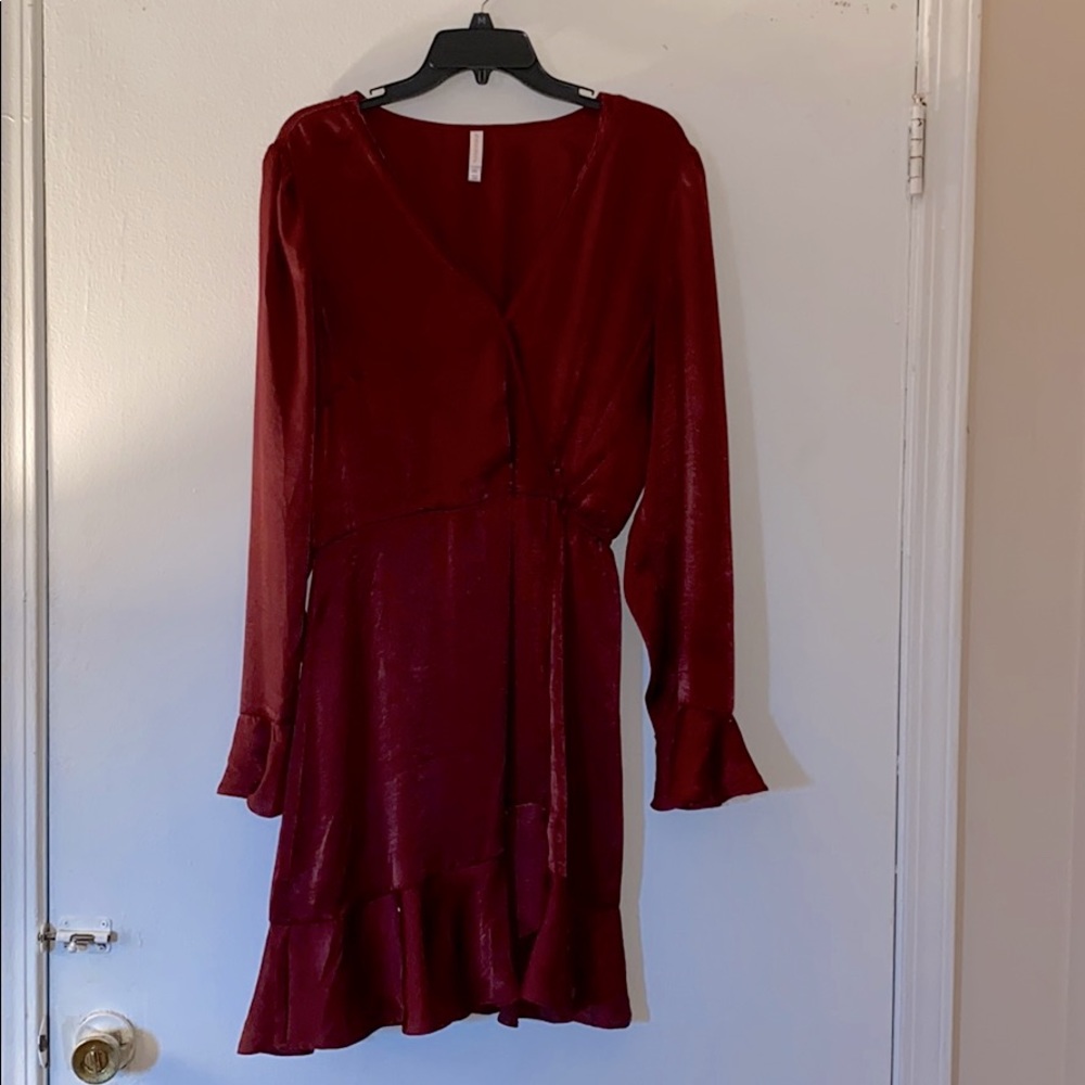 Faux Wrap/Faux Silk Dress